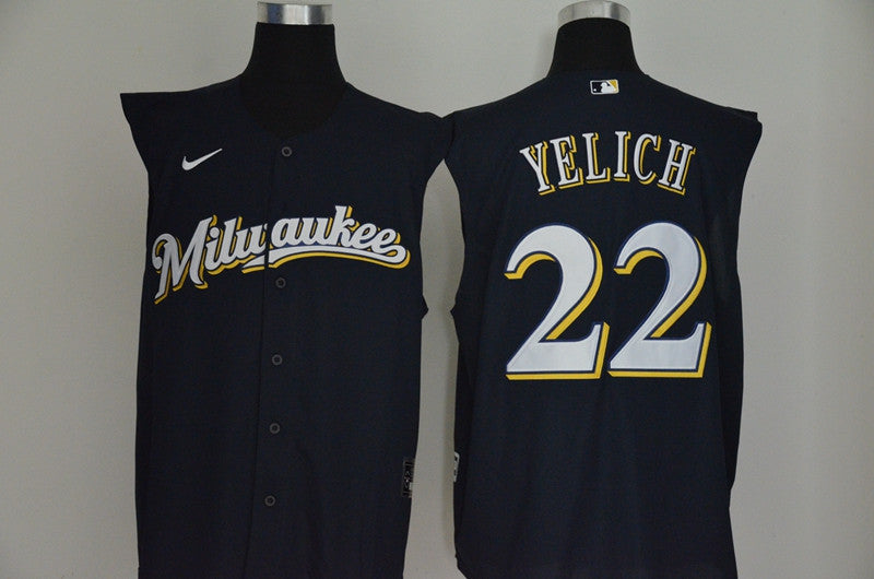 Christian Yelich Milwaukee Brewers navy jersey