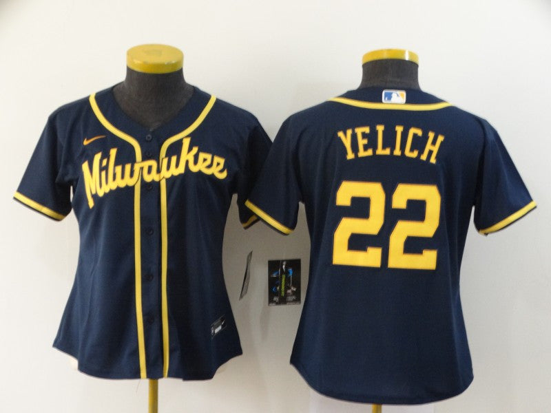 Christian Yelich Milwaukee Brewers navy jersey