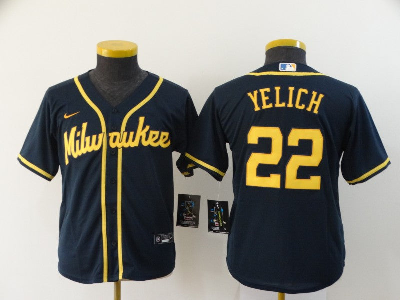 Christian Yelich Milwaukee Brewers navy jersey
