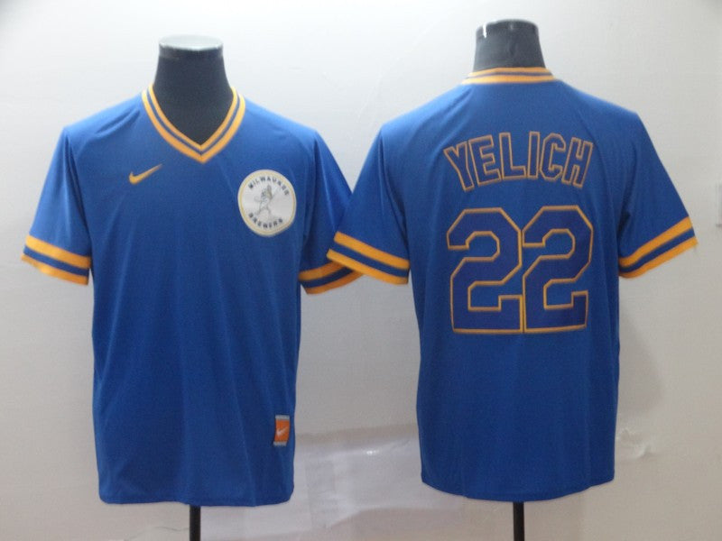 Christian Yelich Milwaukee Brewers royal Throwback jersey