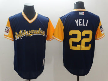 Christian Yelich Yeli Milwaukee Brewers navy Authentic jersey