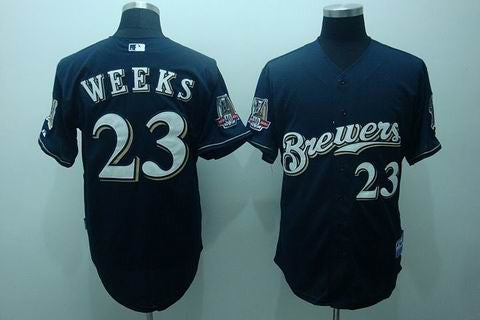 Weeks Milwaukee Brewers blue jersey