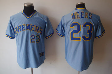 Weeks Milwaukee Brewers blue jersey