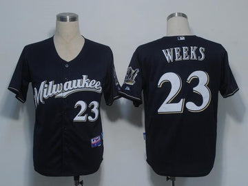 Weeks Milwaukee Brewers blue jersey
