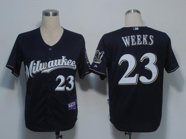 Weeks Milwaukee Brewers blue jersey
