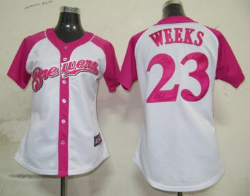 Weeks Fielder Women Milwaukee Brewers pink Fashion jersey