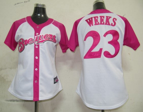 Weeks Fielder Women Milwaukee Brewers pink Fashion jersey