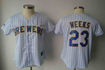 Weeks White Milwaukee Brewers blue jersey