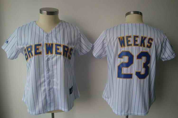 Weeks White Milwaukee Brewers blue jersey