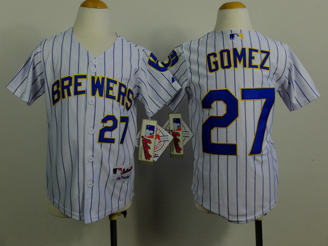 Gomez White Milwaukee Brewers blue jersey