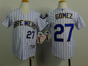 Gomez White Milwaukee Brewers blue jersey