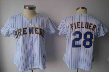 Fielder White Milwaukee Brewers blue jersey