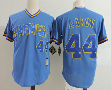 Hank Aaron Milwaukee Brewers blue Cooperstown jersey