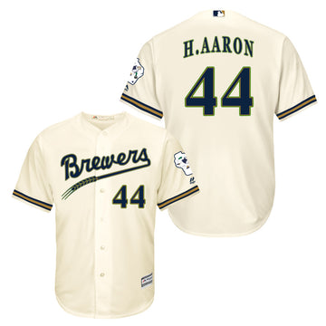 Hank Aaron Milwaukee Brewers cream jersey