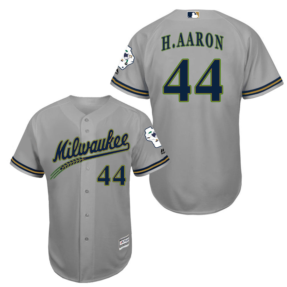 Hank Aaron Milwaukee Brewers grey jersey