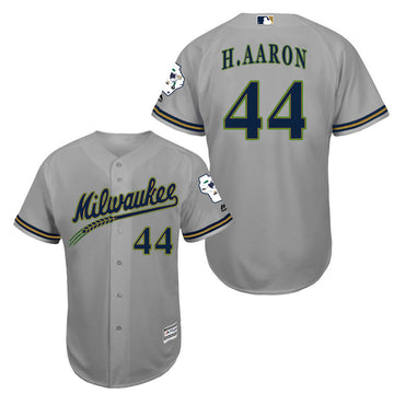 Hank Aaron Milwaukee Brewers grey jersey