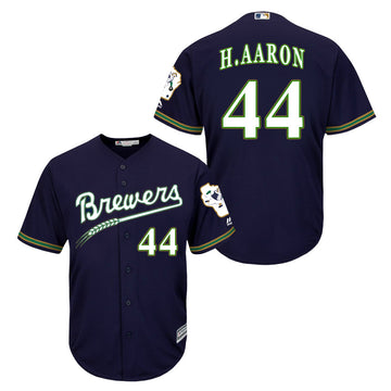 Hank Aaron Milwaukee Brewers navy jersey
