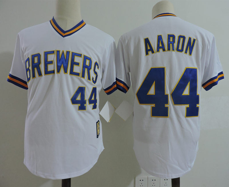 Hank Aaron Milwaukee Brewers white Cooperstown jersey