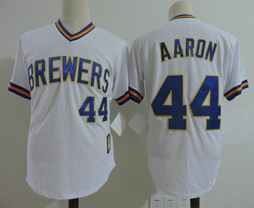 Hank Aaron Milwaukee Brewers white Cooperstown jersey