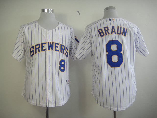 Braun White Milwaukee Brewers blue jersey