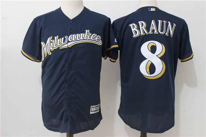 Ryan Braun Milwaukee Brewers navy jersey