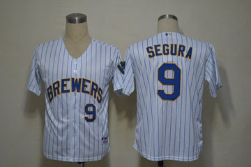 Segura White Milwaukee Brewers blue jersey