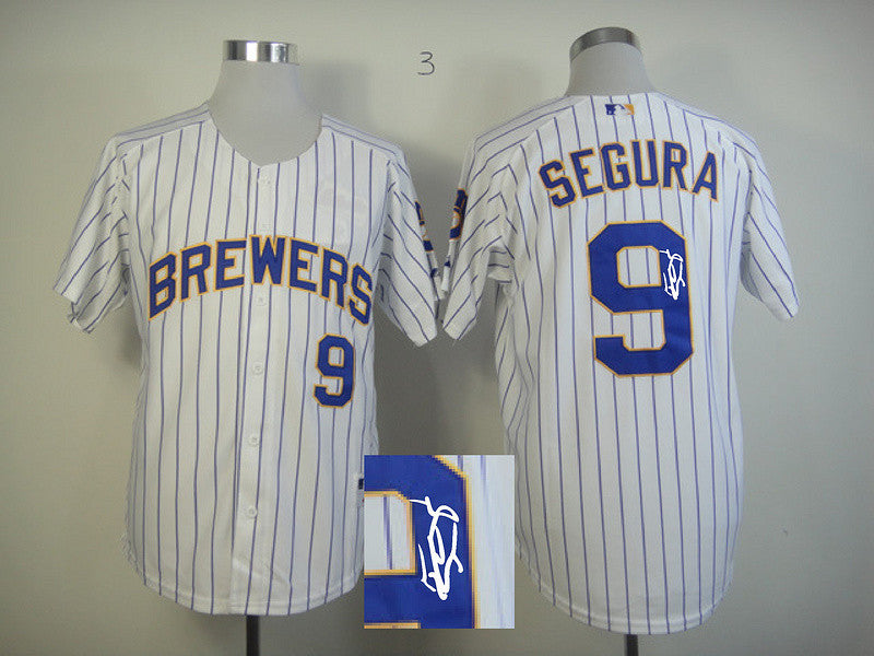 Segura White Milwaukee Brewers blue jersey