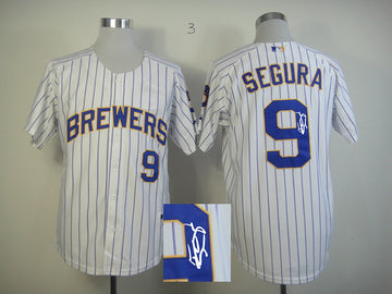 Segura White Milwaukee Brewers blue jersey
