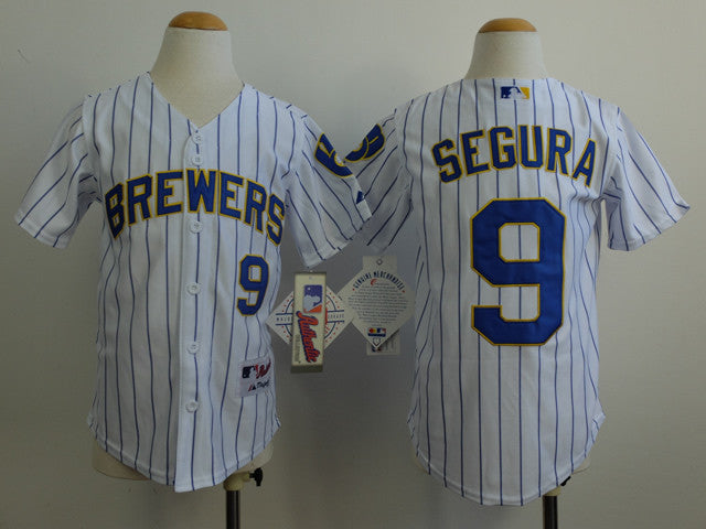 Segura White Milwaukee Brewers blue jersey