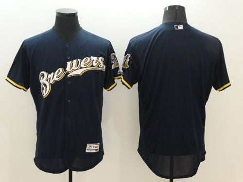 Custom Milwaukee Brewers navy Authentic jersey