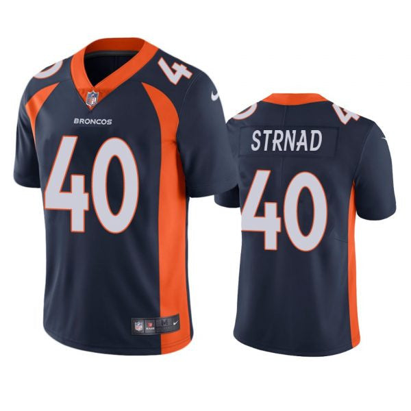Justin Strnad Denver Broncos navy Vapor jersey