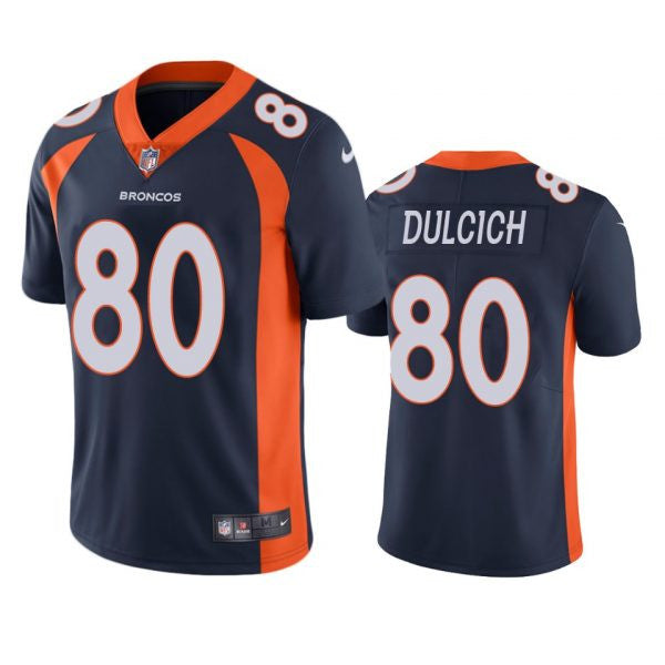 Greg Dulcich Denver Broncos navy Vapor jersey