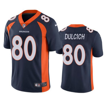 Greg Dulcich Denver Broncos navy Vapor jersey