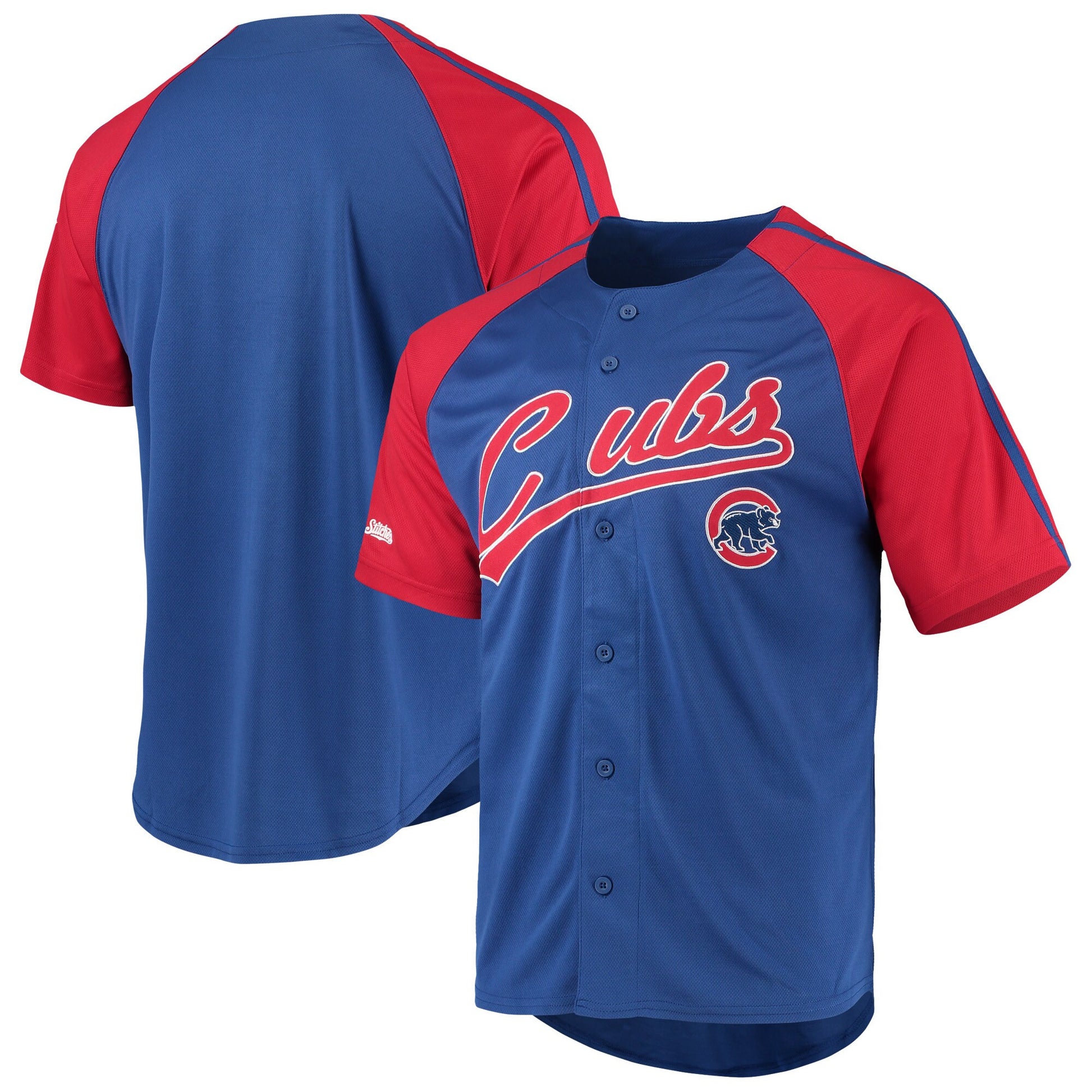 Stitches Button-down Raglan Chicago Cubs royal jersey
