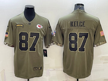 Travis Kelce Kansas City Chiefs olive Salute To Service jersey
