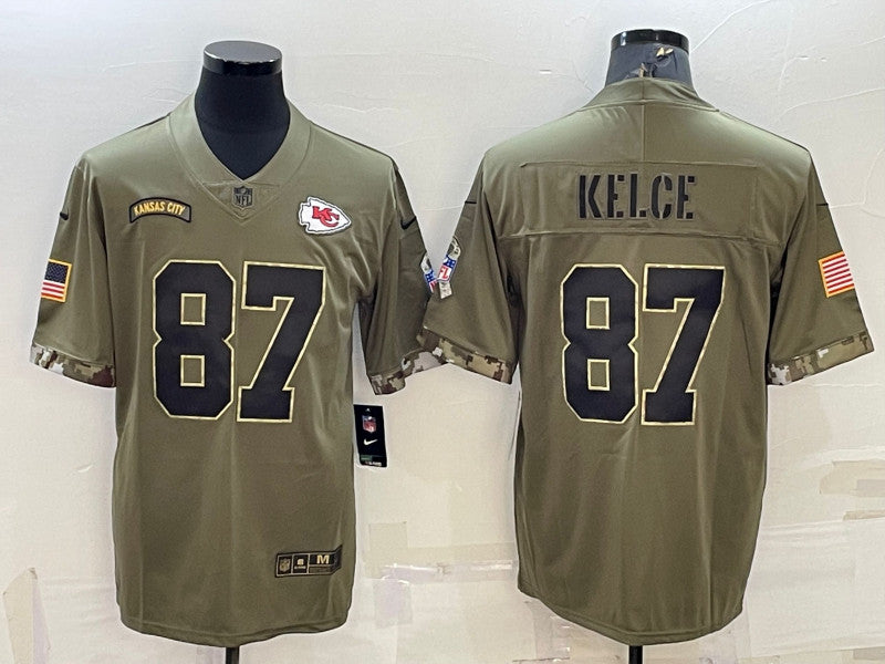 Travis Kelce Kansas City Chiefs olive Salute To Service jersey