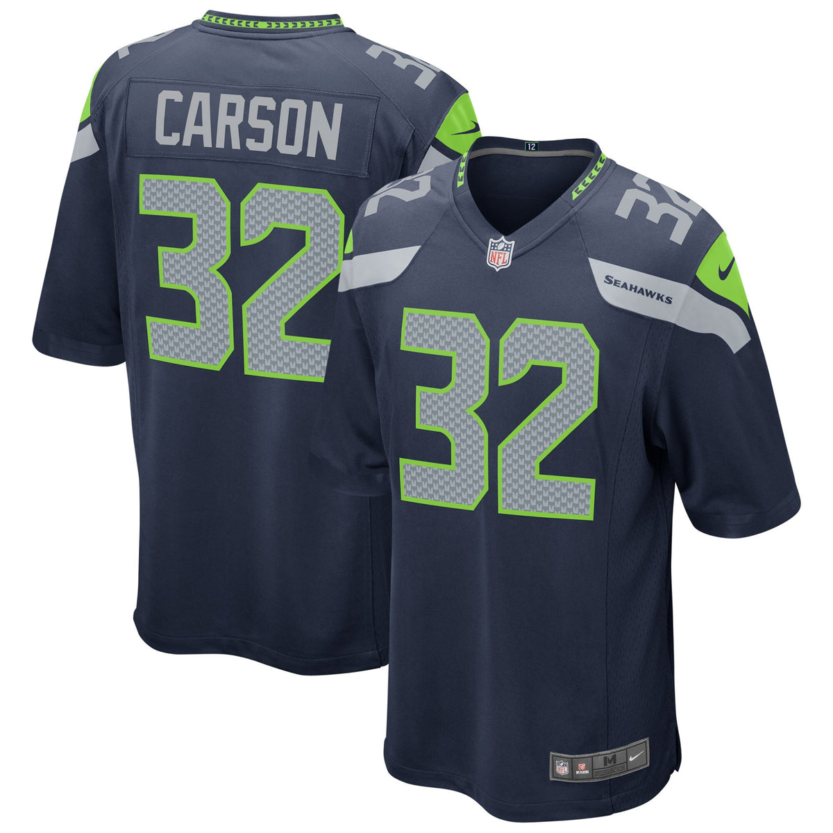 Chris Carson Seattle Seahawks navy Game jersey