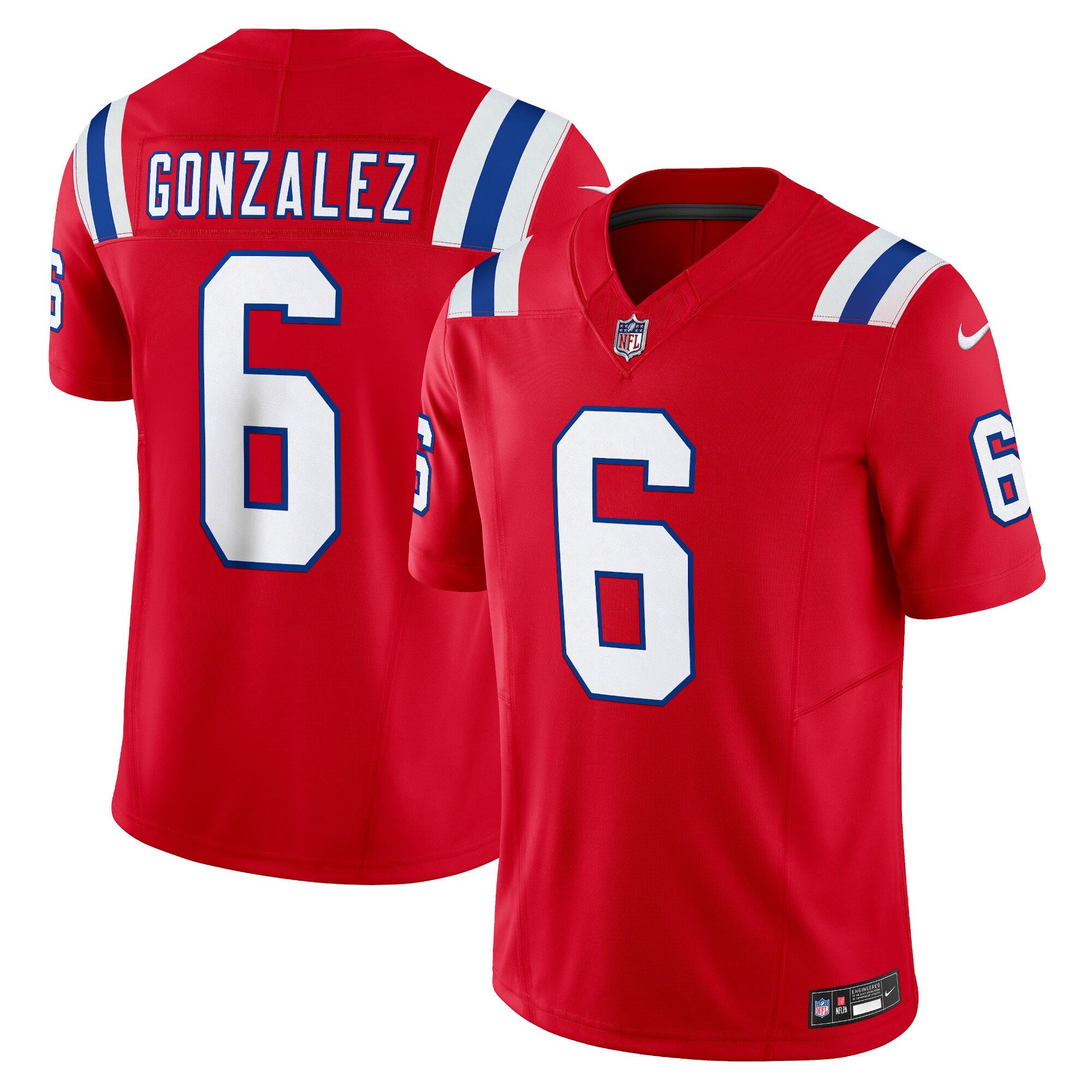 Christian Gonzalez New England Patriots red Vapor jersey