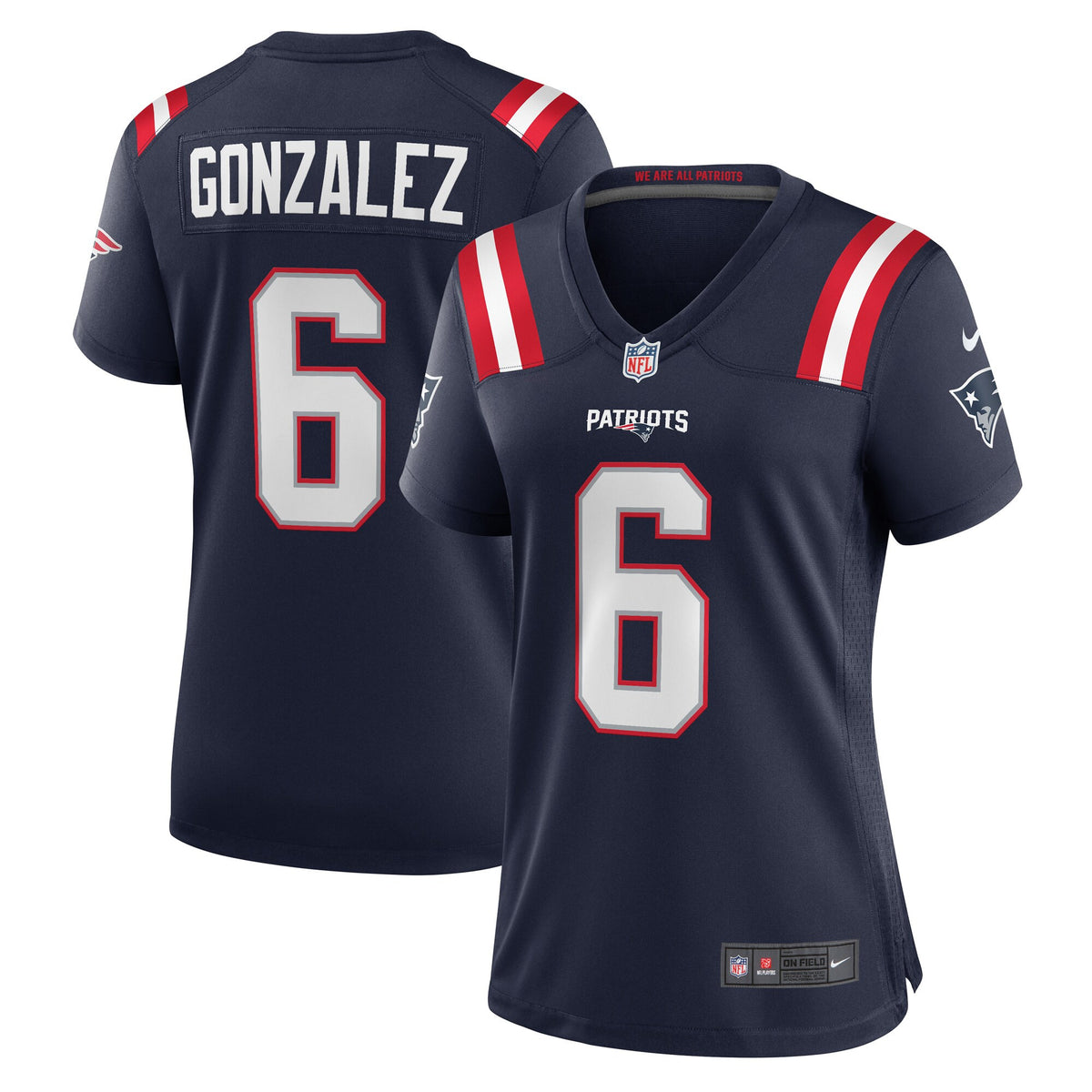 Christian Gonzalez New England Patriots navy jersey