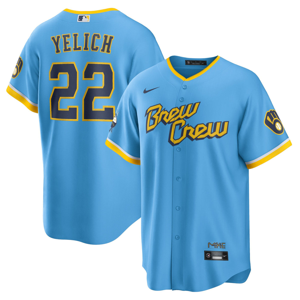 Christian Yelich Milwaukee Brewers blue City Connect jersey