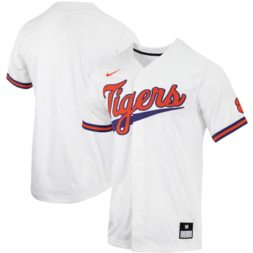 Full-button Clemson Tigers white jersey
