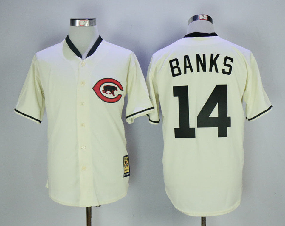 Ernie Banks Chicago Cubs cream Throwback jersey