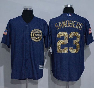 Ryne Sandberg Denim Chicago Cubs blue Salute To Service jersey