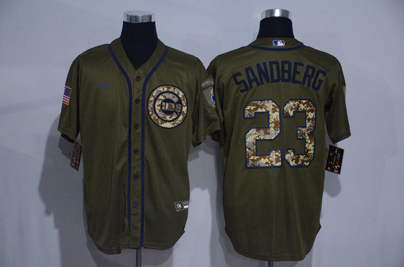 Ryne Sandberg Chicago Cubs olive jersey