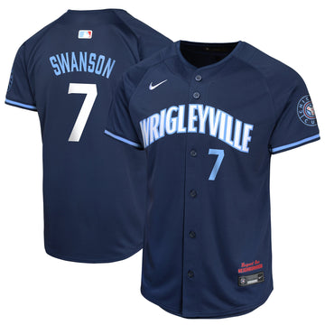 Dansby Swanson Chicago Cubs navy City Connect jersey