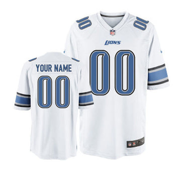 Custom Detroit Lions white Game jersey