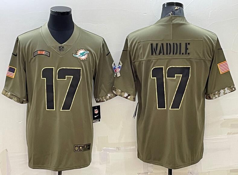 Jaylen Waddle Miami Dolphins olive Salute To Service jersey