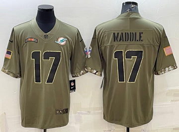 Jaylen Waddle Miami Dolphins olive Salute To Service jersey