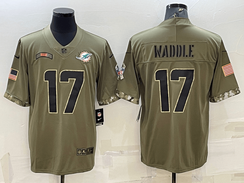 Jaylen Waddle Miami Dolphins olive Salute To Service jersey