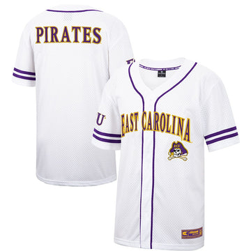 Colosseum Free Spirited Mesh Button-up ECU Pirates white jersey